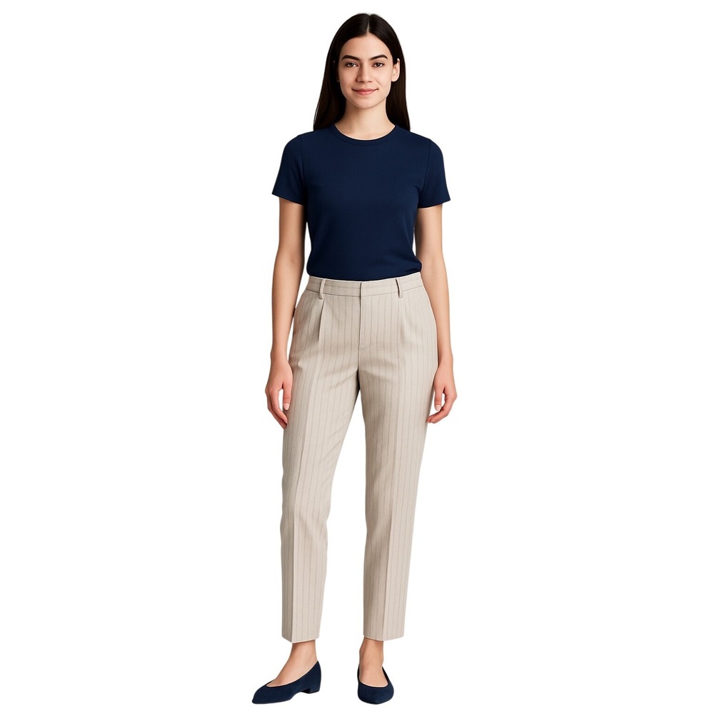 DKNY Women's Beige,‎ Blue Pinstripe Tailored Pleated Pants Size 6P